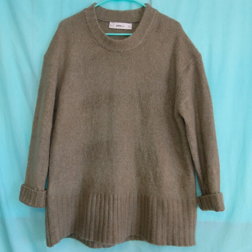 Zara knit oversized sweater olive green wool blend